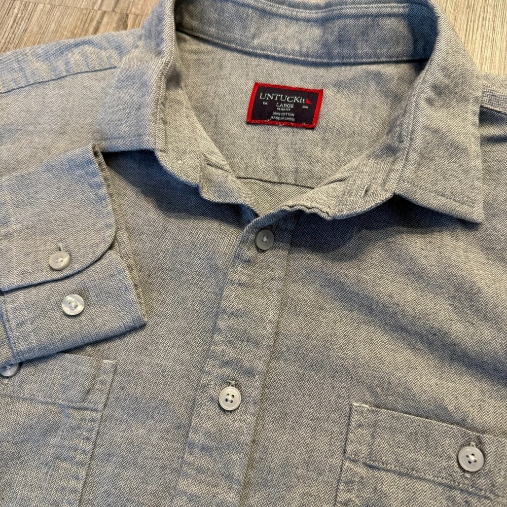 UNTUCKit Mens Large Hemsworth Slim Fit Gray Shirt